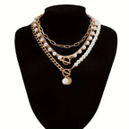 Set de Collar de Cadena de Serpiente con Perlas Vintage | Oro