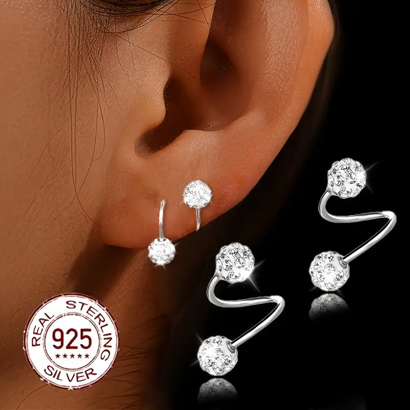 Pendientes Espirales de Doble Cabeza Súper Brillantes con Zirconia
