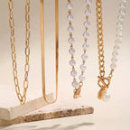 Set de Collar de Cadena de Serpiente con Perlas Vintage | Oro
