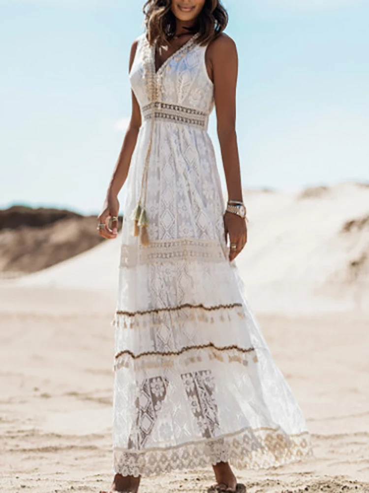 Emerson - Boho obleka z resicami in nastavljivo trakico