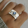 Anillo Zafiro Azul Vintage Plateado