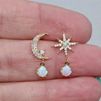Pendientes Luna y Estrella de Oro y Ópalo
