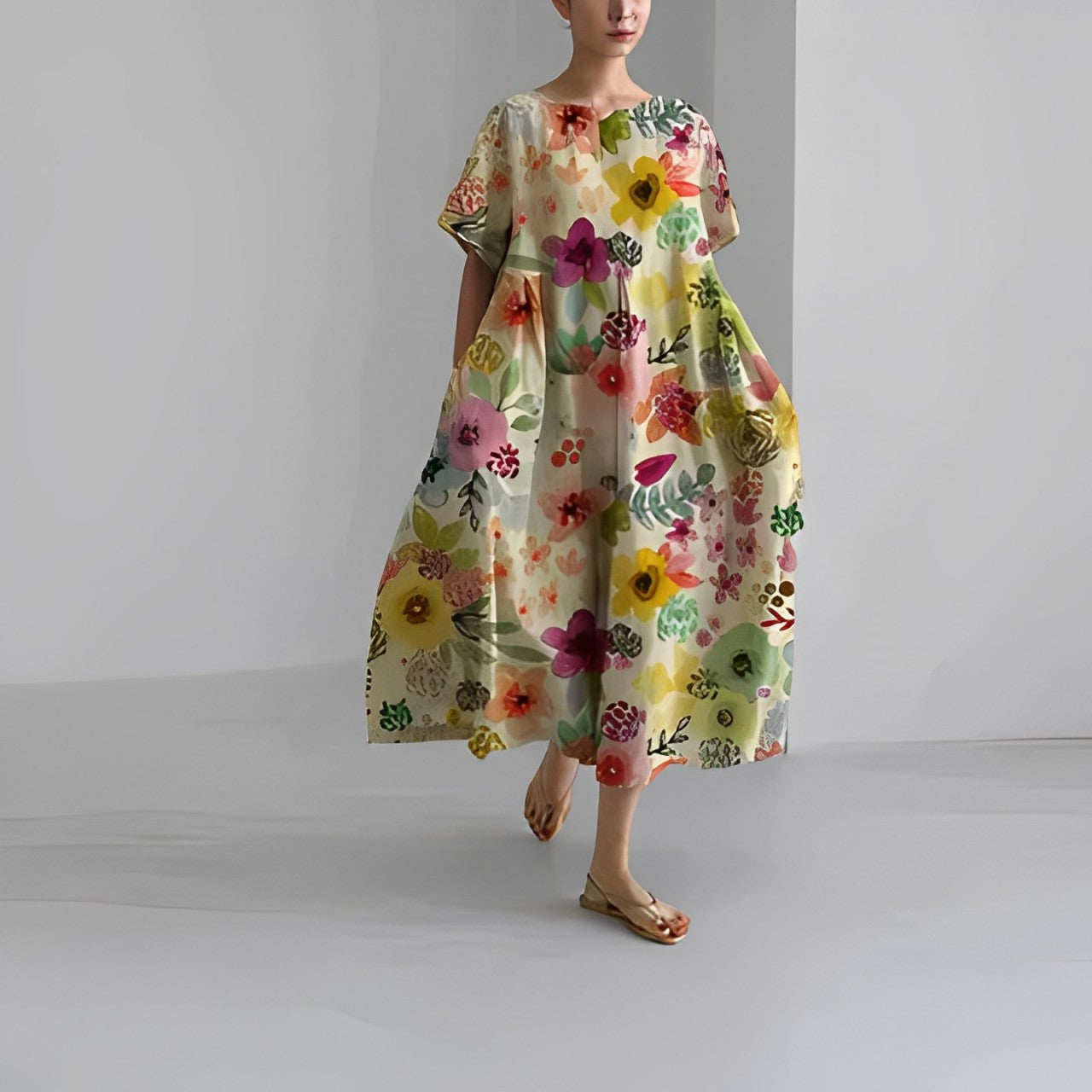 Daisy - Maxi Obleka z Ohlapnim Retro Gibanjem