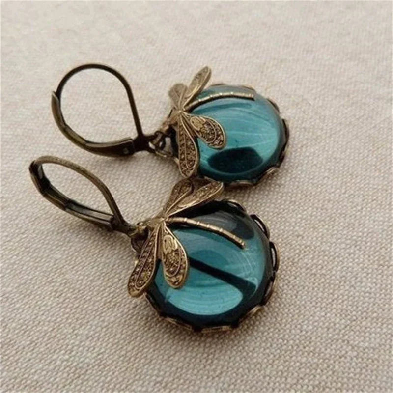 Pendientes de Libélula con Cristal en Oro Antiguo