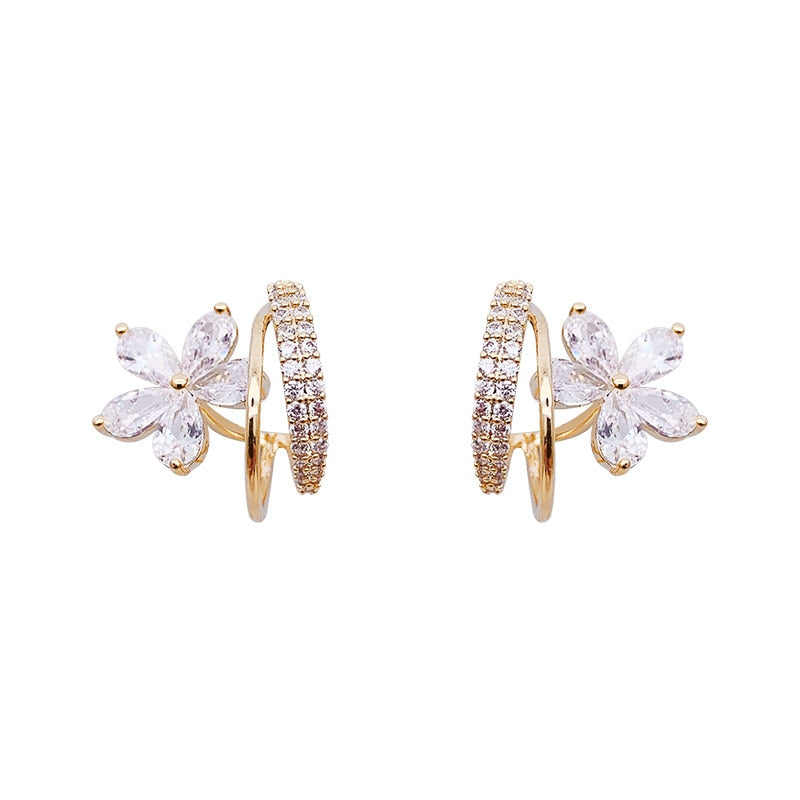 Pendientes Florales con Circonitas en Oro