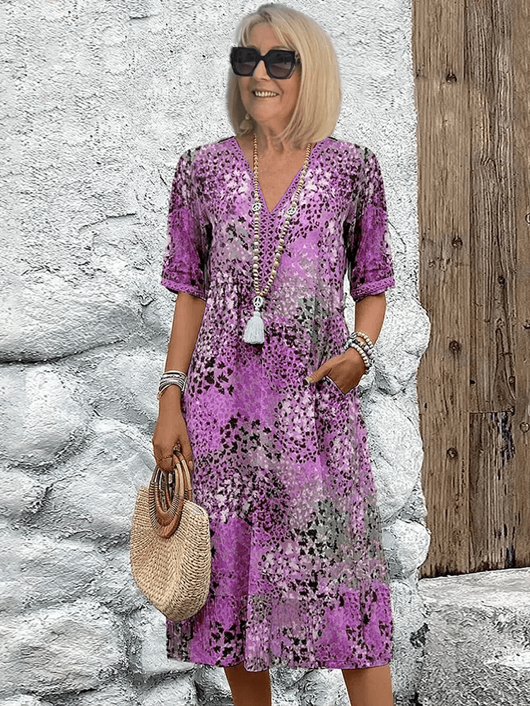 Elaisa | Elegantna Midi Cvetlična Obleka