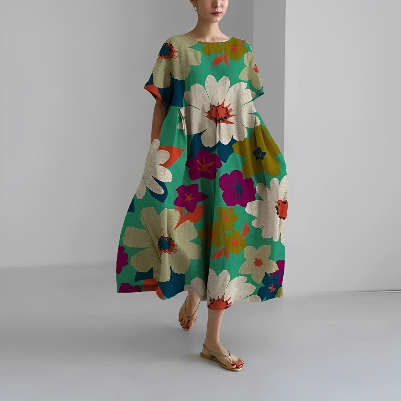 Daisy - Maxi Obleka z Ohlapnim Retro Gibanjem