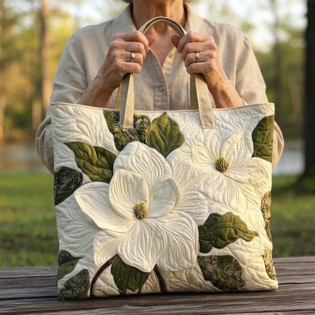 Ročno izdelana oblazinjena torba - Elegantni beli liliji