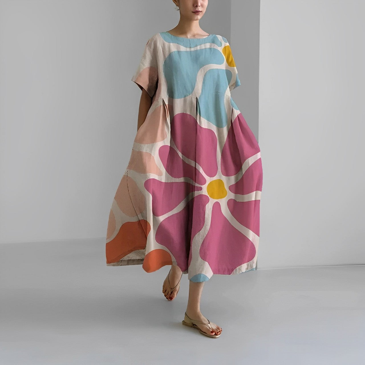 Daisy - Maxi Obleka z Ohlapnim Retro Gibanjem