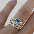 Anillo Cristal Azul Vintage Plateado