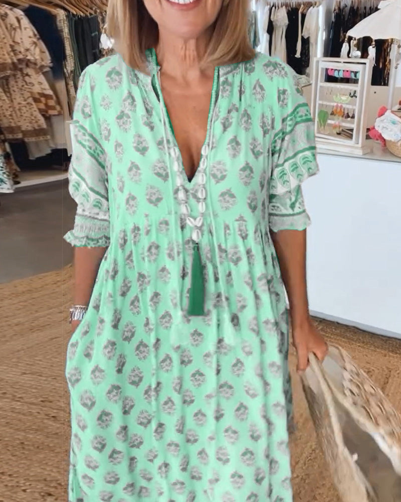 Peyton – Boho obleka z dolgimi rokavi in svetilkami