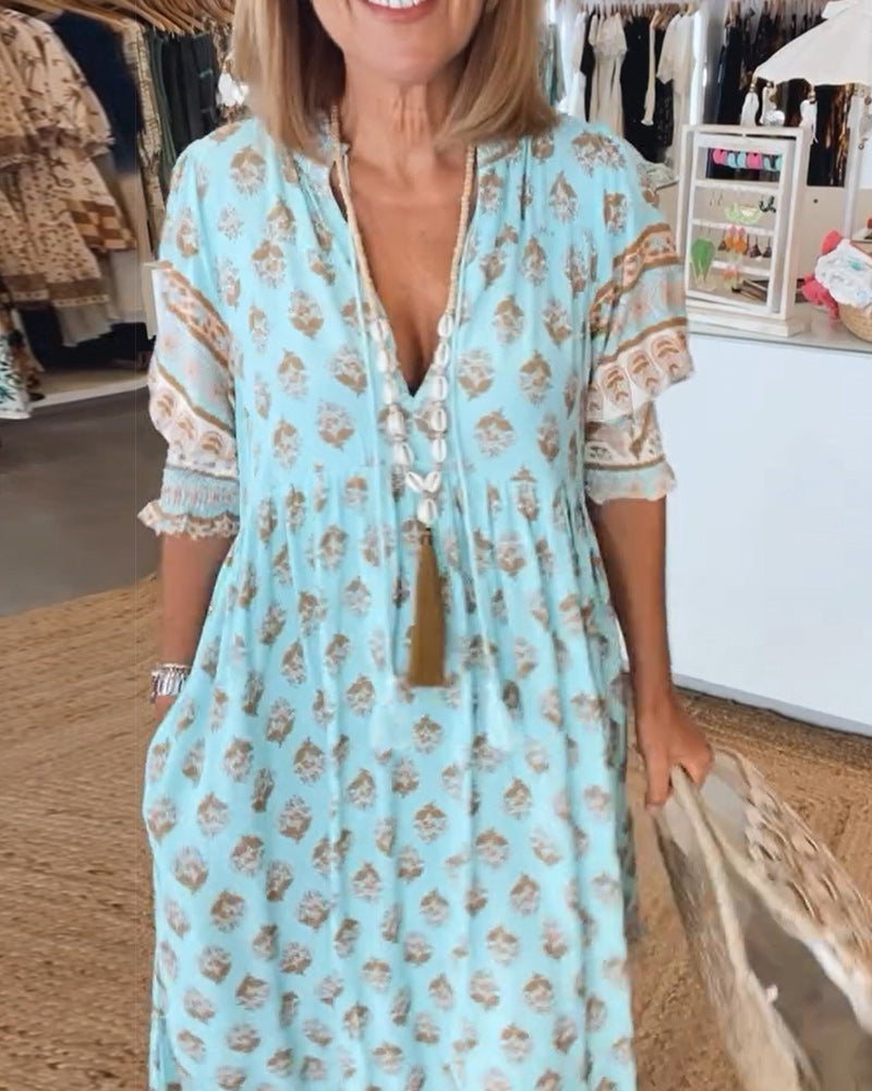 Peyton – Boho obleka z dolgimi rokavi in svetilkami
